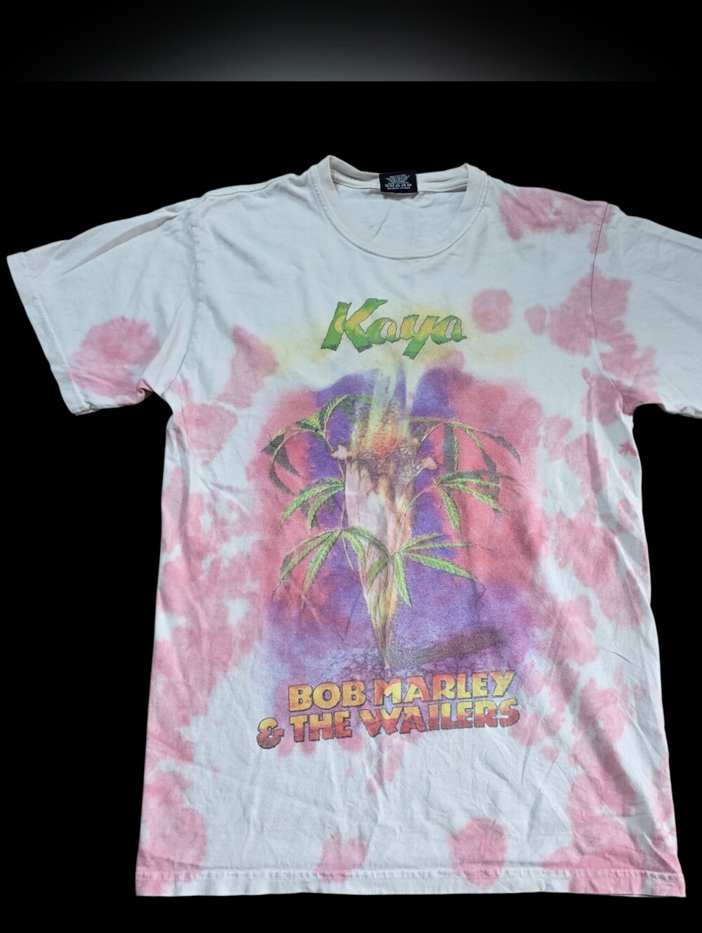 Stussy White Tie-Dye Tee with Pink and Purple Graphic